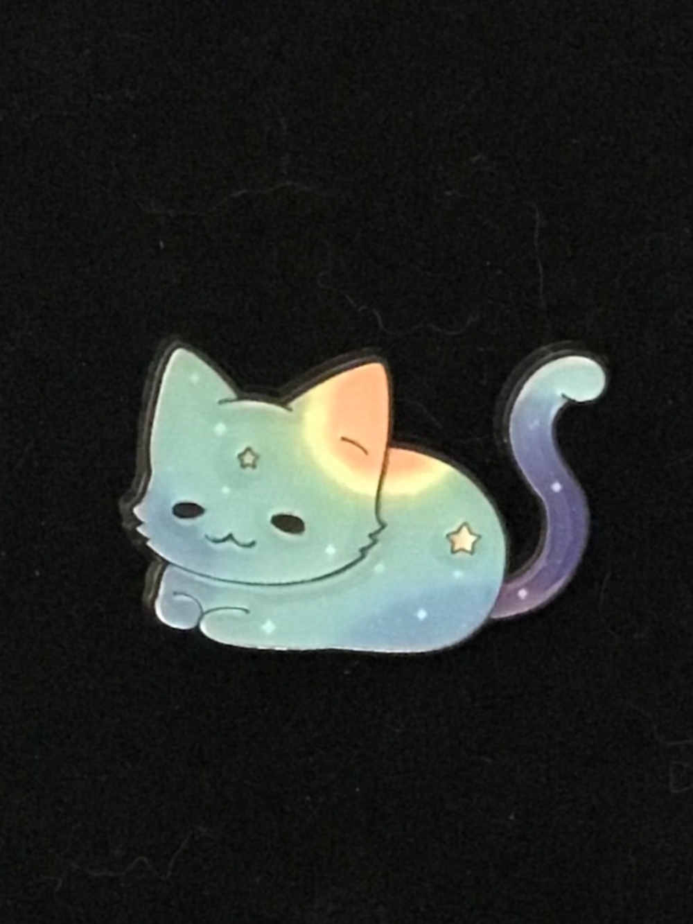 NWOT green, blue, yellow & orange cosmic cat pin (pins: 1/$12, 2/$20)